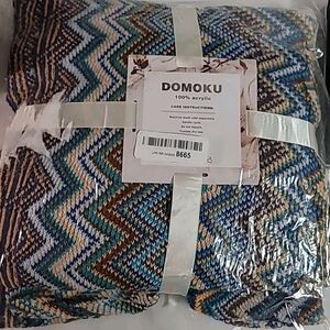 Chevron Knit Throw Blanket - Blue, Brown, Cream